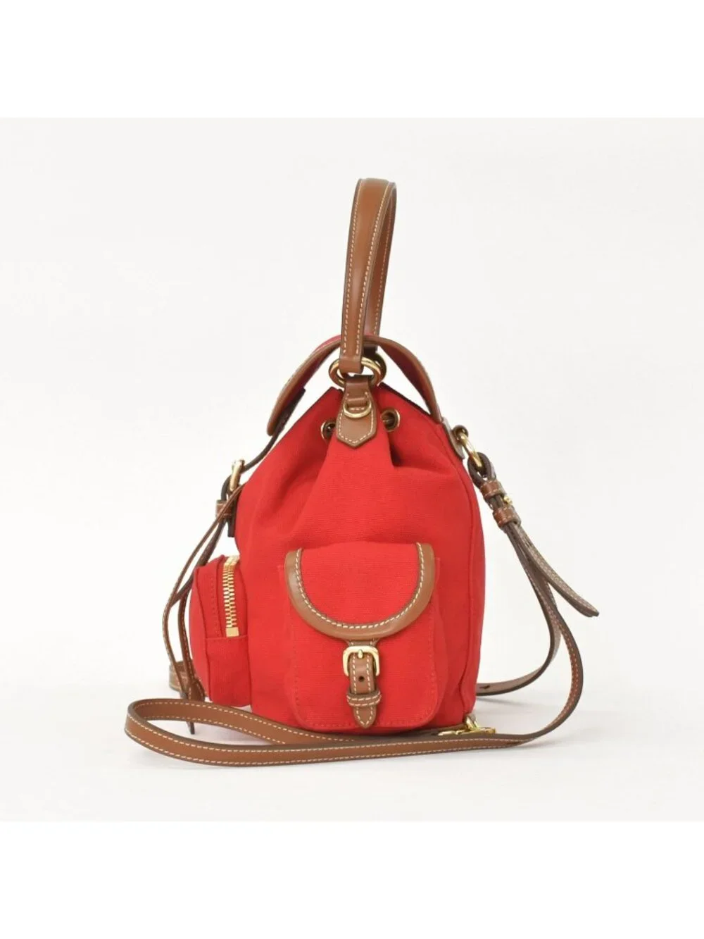 Miu Miu Canvas Leather Backpack Red Brown Gold